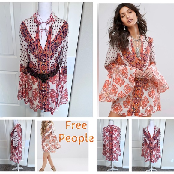 Free People Magic Mystery Tunic Bell
Sleeve Mini Dress Button Detail Sz Medium - Picture 13 of 16